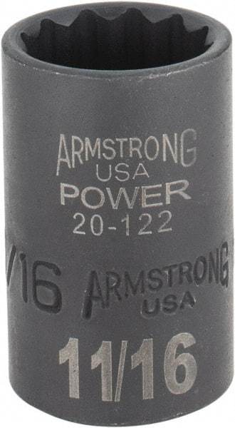 Armstrong - 11/16", 1/2" Drive, Standard Hand Socket - 12 Points, 1-29/64" OAL, Black Finish - Best Tool & Supply