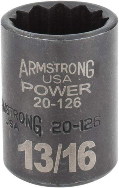 Armstrong - 13/16", 1/2" Drive, Standard Hand Socket - 12 Points, 1-29/64" OAL, Black Finish - Best Tool & Supply