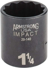 Armstrong - 1-1/4", 1/2" Drive, Standard Hand Socket - 12 Points, 1-45/64" OAL, Black Finish - Best Tool & Supply