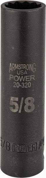 Armstrong - 5/8", 1/2" Drive, Deep Hand Socket - 12 Points, 3-13/64" OAL, Black Finish - Best Tool & Supply