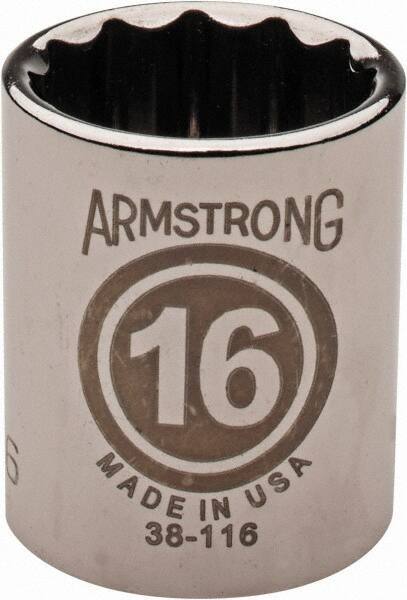 Armstrong - 3/8" Drive, Standard Hand Socket - 12 Points, 31/32" OAL, Chrome Finish - Best Tool & Supply