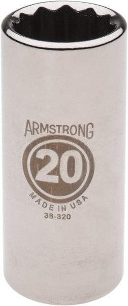 Armstrong - 3/8" Drive, Deep Hand Socket - 12 Points, 2-13/16" OAL, Chrome Finish - Best Tool & Supply