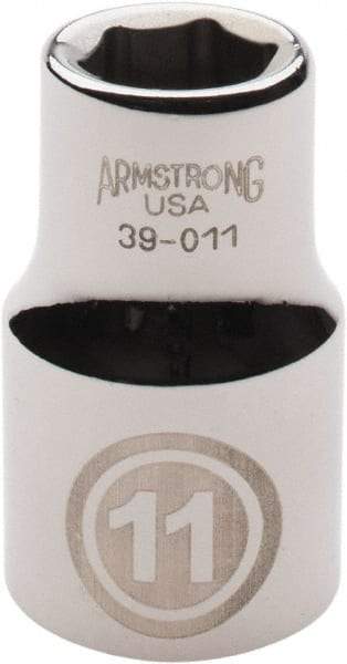 Armstrong - 1/2" Drive, Standard Hand Socket - 6 Points, 1-1/2" OAL, Chrome Finish - Best Tool & Supply