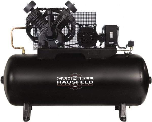 Campbell Hausfeld - 5 hp, 80 Gal Stationary Electric Horizontal Screw Air Compressor - Single Phase, 175 Max psi, 16.6 CFM, 230 Volt - Best Tool & Supply