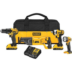 DeWALT - 20 Volt Cordless Tool Combination Kit - Includes 1/2" Drill/Driver, 1/2" Impact Wrench, Reciprocating Saw & Handheld Light, Lithium-Ion Battery Included - Best Tool & Supply