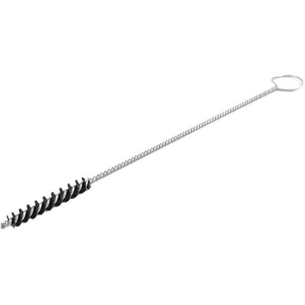 Brush Research Mfg. - 0.4" Diam Helical Nylon Tube Brush - Single Spiral, 0.012" Filament Diam, 2" Brush Length, 18" OAL, 0.219" Diam Galvanized Steel Shank - Best Tool & Supply