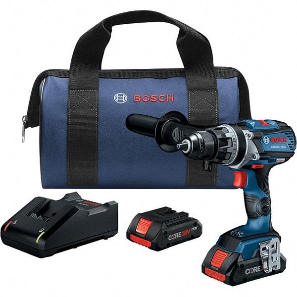 Bosch - 18 Volt 1/2" Chuck Pistol Grip Handle Cordless Drill - 0-2100 RPM, Keyless Chuck, Reversible, 2 Lithium-Ion Batteries Included - Best Tool & Supply