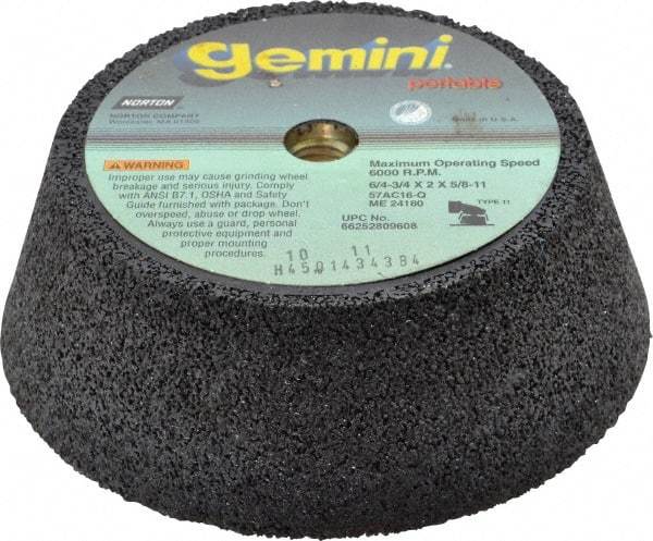 Norton - 6" Diam, 2" Overall Thickness, 16 Grit, Type 11 Tool & Cutter Grinding Wheel - Very Coarse Grade, Aluminum Oxide/Silicon Carbide Blend, Q Hardness, 6,000 RPM - Best Tool & Supply