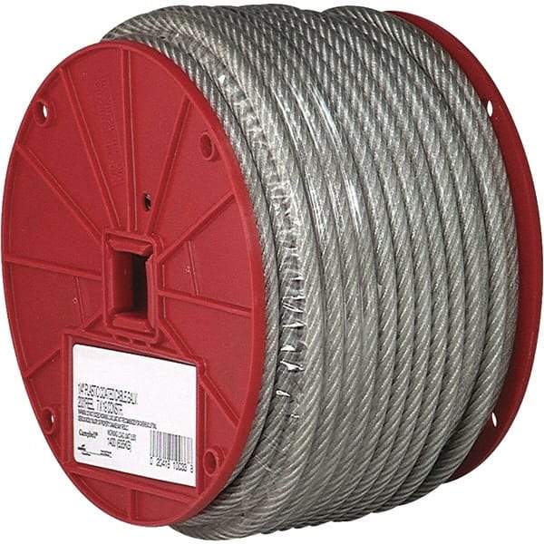 Campbell - 250' Long, 1/8" x 3/32" Diam, Cable - 184 Lb Breaking Strength, 7 x 7, Vinyl Coating - Best Tool & Supply