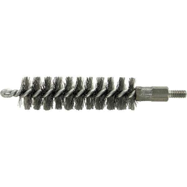 Brush Research Mfg. - 19/32" Diam Helical Stainless Steel Tube Brush - Single Spiral, 0.004" Filament Diam, 2" Brush Length, 2-9/16" OAL, 0.14" Diam Galvanized Steel Shank - Best Tool & Supply