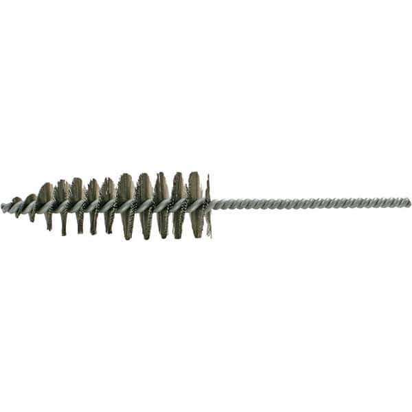 Brush Research Mfg. - 1-11/16" Diam Helical Steel Tube Brush - Single Spiral, 0.012" Filament Diam, 5" Brush Length, 10-1/2" OAL, 0.292" Diam Galvanized Steel Shank - Best Tool & Supply