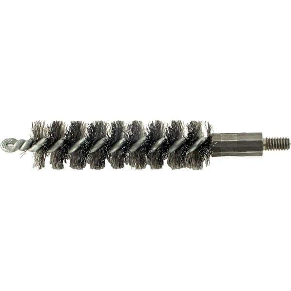 Brush Research Mfg. - 19/32" Diam Helical Steel Tube Brush - Single Spiral, 0.006" Filament Diam, 2" Brush Length, 2-9/16" OAL, 0.14" Diam Galvanized Steel Shank - Best Tool & Supply