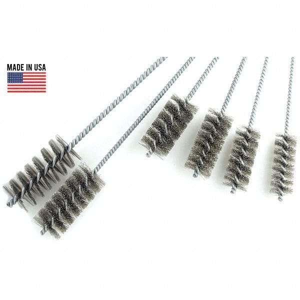 Brush Research Mfg. - 3" Diam Helical Stainless Steel Tube Brush - Single Spiral, 0.012" Filament Diam, 0.012" Brush Length, 18" OAL, 0.292" Diam Galvanized Steel Shank - Best Tool & Supply