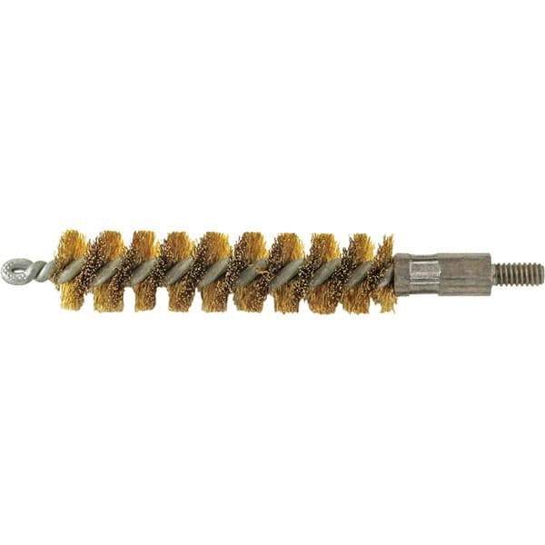 Brush Research Mfg. - 9/16" Diam Helical Brass Tube Brush - Single Spiral, 0.005" Filament Diam, 2" Brush Length, 2-9/16" OAL, 0.14" Diam Galvanized Steel Shank - Best Tool & Supply