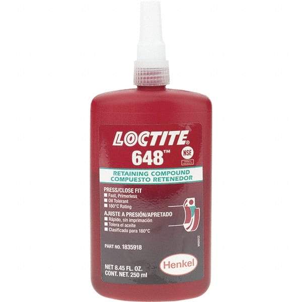 Loctite - 250 mL, Red, High Strength Retaining Compound - Series 648 - Best Tool & Supply