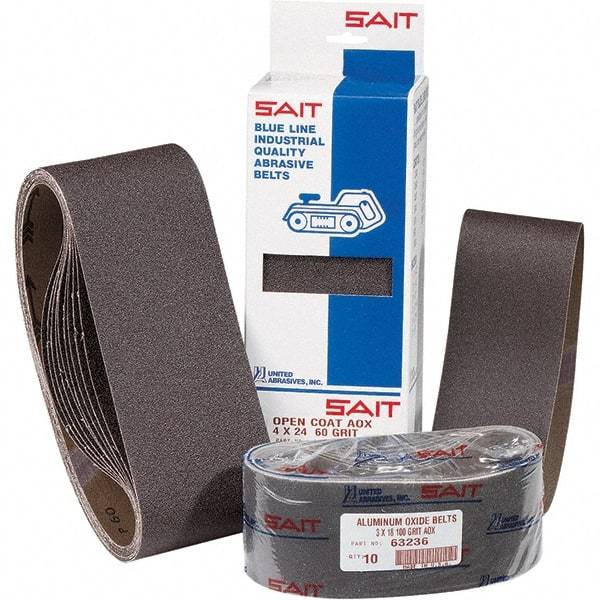 Sait - 1/4" Wide x 18" OAL, 40 FEPA Grit, Aluminum Oxide Abrasive Belt - Aluminum Oxide, Very Coarse, Coated, X Weighted Cloth Backing, Dry, Series 1A-X - Best Tool & Supply