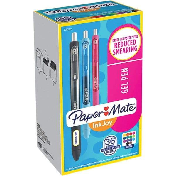 Paper Mate - Pens & Pencils Type: Retractable Gel Color: Blue; Black; Red; Green; Lime; Bright Blue; Slate Blue; Berry; Purple; Pink; Cocoa; Yellow; Teal; Orange - Best Tool & Supply