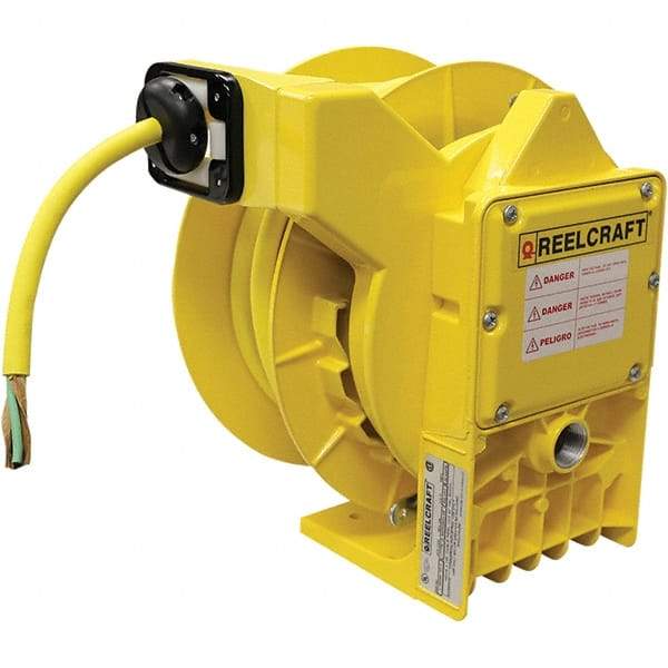 Reelcraft - 10 AWG, 40' Cable Length, Cord & Cable Reel with Flying Lead End - 0 Outlets, NEMA 4, 22 Amps, 600 Volts, SOW Cable, Yellow Reel - Best Tool & Supply