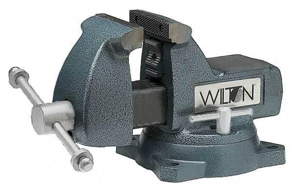 Wilton - 5" Jaw Width x 5-1/4" Jaw Opening Capacity, 3-3/4" Throat Depth, Bench & Pipe Combination Vise - 1/4 to 2-1/2" Pipe Capacity, Swivel Base, Bolt Down Attachment, Ductile Iron - Best Tool & Supply