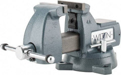 Wilton - 4" Jaw Width x 4-1/2" Jaw Opening Capacity, 3-7/16" Throat Depth, Bench & Pipe Combination Vise - 1/4 to 2" Pipe Capacity, Swivel Base, Bolt Down Attachment, Ductile Iron - Best Tool & Supply