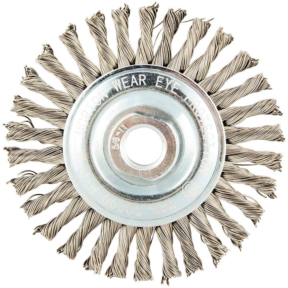 Norton - 4" OD, 5/8-11 Arbor Hole, Stringer Bead Stainless Steel Wheel Brush - Best Tool & Supply