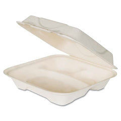 ECO PRODUCTS - Renewable and Compost Sugarcane Clamshells, 3-Compartment, 9 x 9 x 3, 50/Pack, 4 Packs/Carton - Best Tool & Supply