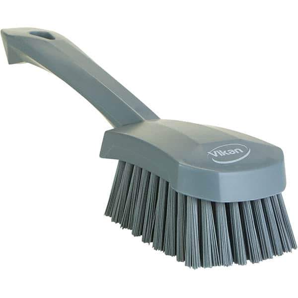 Vikan - 1.3" Bristle Length, Polyester Scrub Brush - 4-1/4" Long x 2-3/4" Wide Head, 10" OAL, Ergonomic Handle, Gray, Polypropylene Block - Best Tool & Supply