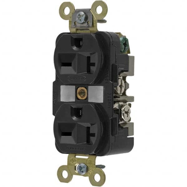 250V 20A NEMA 6-20R Industrial Grade Black Straight Blade Duplex Receptacle 1 Phase, 2 Pole, 3 Wire, Grounded, Impact Resistant