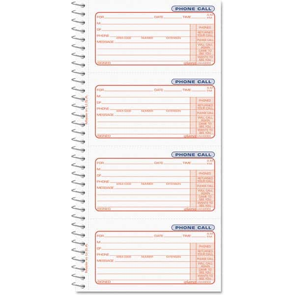 UNIVERSAL - Note Pads, Writing Pads & Notebooks Writing Pads & Notebook Type: Telephone Message Book Size: 5 x 3-3/8 - Best Tool & Supply