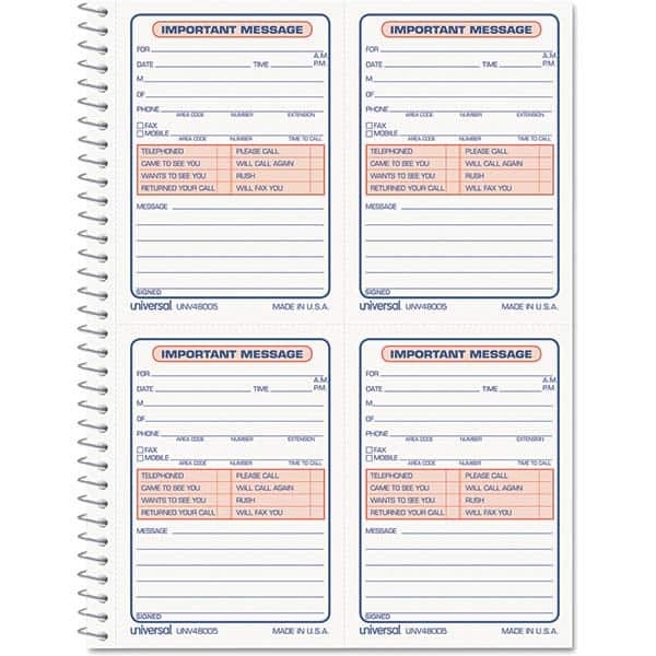 UNIVERSAL - Note Pads, Writing Pads & Notebooks Writing Pads & Notebook Type: Telephone Message Book Size: 5-1/2 x 3-3/16 - Best Tool & Supply