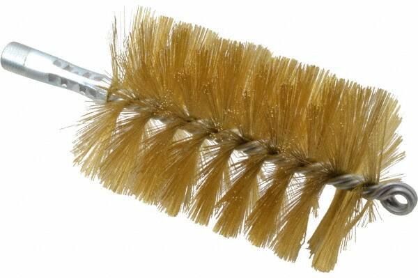 Schaefer Brush - 4-1/2" Brush Length, 3" Diam, Double Stem, Single Spiral Tube Brush - 8" Long, Brass, 1/4" NPSM Male Connection - Best Tool & Supply