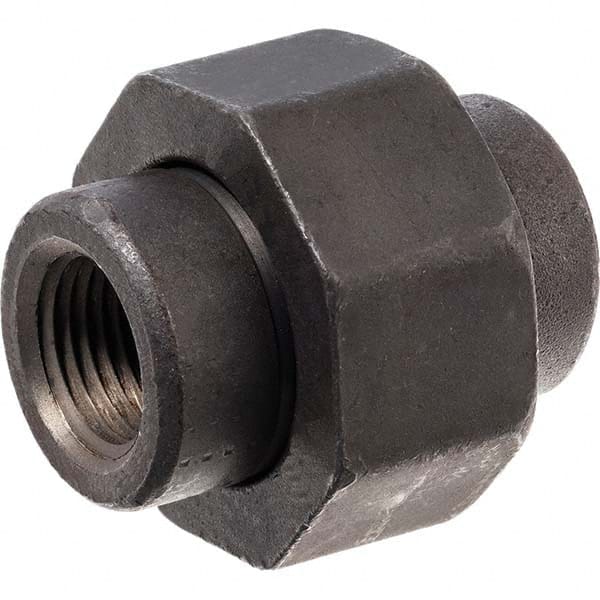 Black Union: 3/4″, Threaded Steel, Black Finish, Class 3000, ANSI/ASME B1.20.1, ANSI/ASME B16.11-MSS SP-83 & ASTM A105