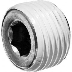 Pipe Hex Socket Plug: 1-1/4″ Fitting, 304 Stainless Steel MNPT with Thread Sealant, 150 psi