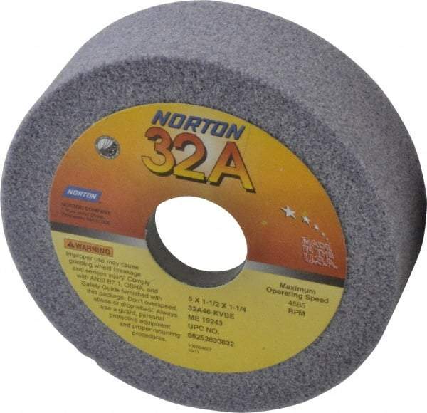 Norton - 5" Diam, 1-1/4" Hole Size, 1-1/2" Overall Thickness, 46 Grit, Type 6 Tool & Cutter Grinding Wheel - Coarse Grade, Aluminum Oxide, K Hardness, Vitrified Bond, 4,585 RPM - Best Tool & Supply