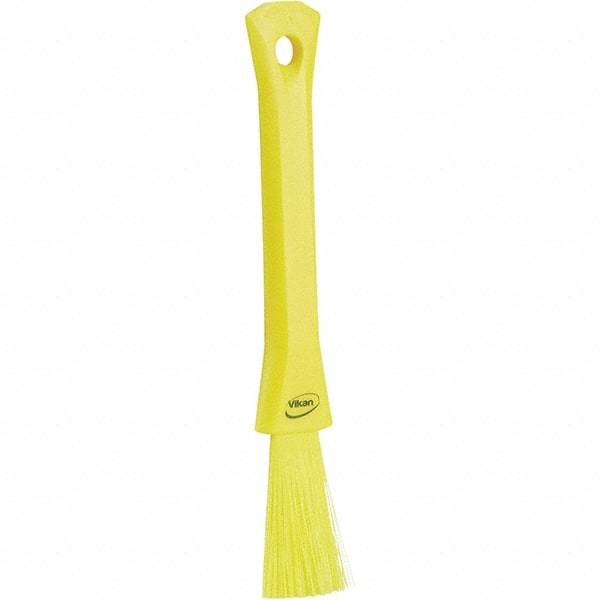 Vikan - 2-1/4" Bristle Length, Polyester Detail Brush - 1-1/4" Long x 0.4" Wide Head, 8.07" OAL, Ergonomic Handle, Yellow, Polypropylene Block - Best Tool & Supply