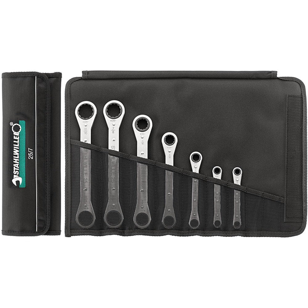 Wrench Sets; Set Type: Double Box End Ratcheting Wrench; System Of Measurement: Metric; Container Type: Wallet; Roll; Wrench Size: 9 to 19 mm; Material: Steel; Finish: Chrome-Plated; Overall Length: 8.2678 in; Non-sparking: No; Corrosion-resistant: No; Ra