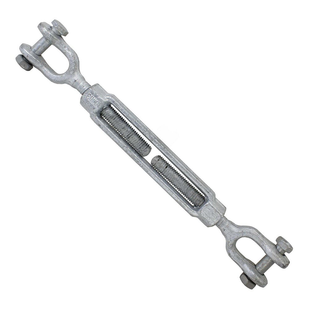 Turnbuckles; Turnbuckle Type: Jaw & Jaw; Working Load Limit: 2200 lb; Thread Size: 1/2-9 in; Turn-up: 9 in; Closed Length: 16 in; Material: Steel; Finish: Galvanized