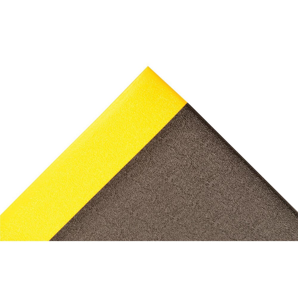 Anti-Fatigue Mat:  144.0000″ Length,  36.0000″ Wide,  5/8″ Thick,  Closed Cell Polyvinylchloride,  Beveled Edge,  Medium Duty Pebbled,  Black & Yellow,  Dry