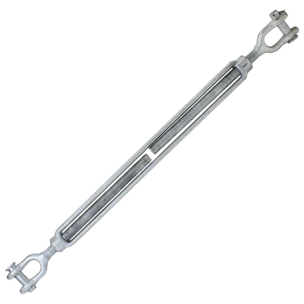 Turnbuckles; Turnbuckle Type: Jaw & Jaw; Working Load Limit: 10000 lb; Thread Size: 1-24 in; Turn-up: 24 in; Closed Length: 38.06 in; Material: Steel; Finish: Galvanized