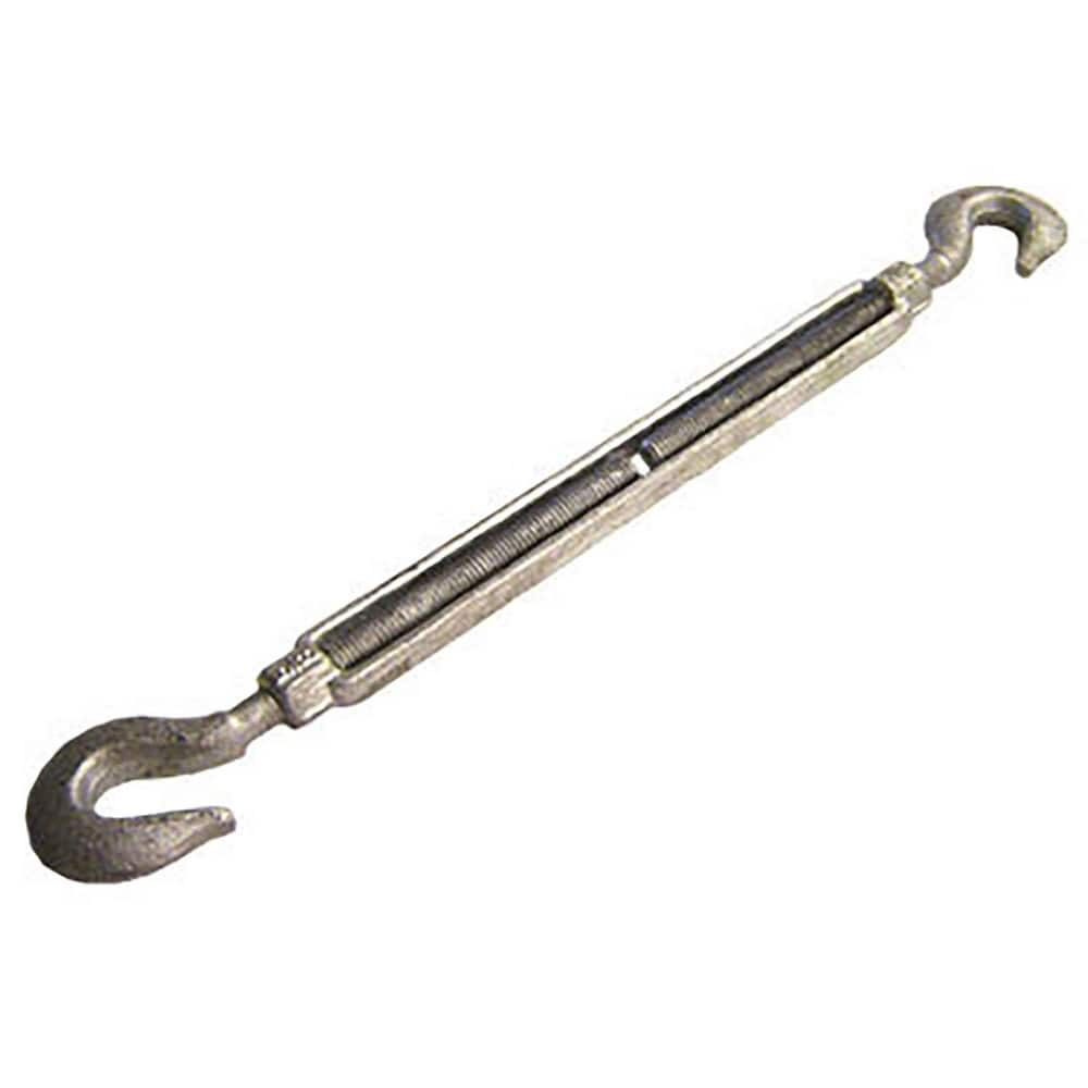 Turnbuckles; Turnbuckle Type: Hook & Hook; Working Load Limit: 2250 lb; Thread Size: 5/8-6 in; Turn-up: 6 in; Closed Length: 15.25 in; Material: Steel; Finish: Galvanized