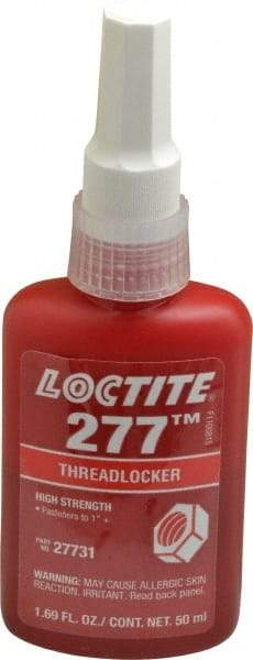 Loctite - 50 mL Bottle, Red, High Strength Liquid Threadlocker - Series 277, 24 hr Full Cure Time, Hand Tool, Heat Removal - Best Tool & Supply