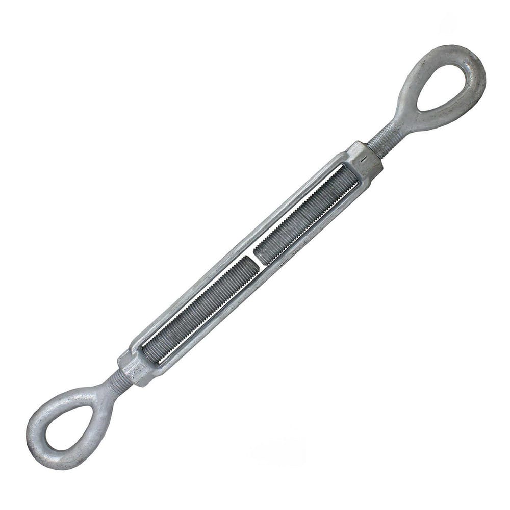 Turnbuckles; Turnbuckle Type: Eye & Eye; Working Load Limit: 3500 lb; Thread Size: 5/8-6 in; Turn-up: 6 in; Closed Length: 15.68 in; Material: Steel; Finish: Galvanized