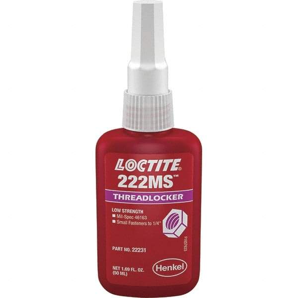 Loctite - 50 mL Bottle, Purple, Low Strength Liquid Threadlocker - Series 222, 24 hr Full Cure Time, Hand Tool Removal - Best Tool & Supply