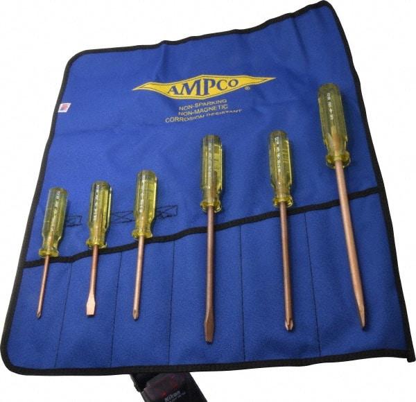 Ampco - 6 Piece Phillips & Slotted Screwdriver Set - Blade Sizes: Width 9/32, 5/16 & 25/64, Bit Sizes: Philips #1 to #3 - Best Tool & Supply