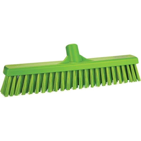 Vikan - 16" Fine Particle Polyester Push Broom - 2" Bristle Length, Plastic Block, European Threaded Handle Connection, Handle Sold Separately - Best Tool & Supply