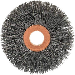 Brush Research Mfg. - 3-1/2" OD, 1/2" Arbor Hole, Crimped Carbon Wheel Brush - 5/8" Face Width, 5/16" Trim Length, 20,000 RPM - Best Tool & Supply