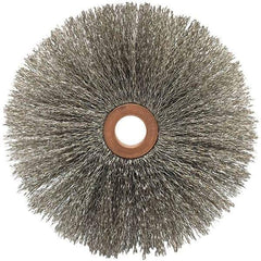 Brush Research Mfg. - 4" OD, 1/2" Arbor Hole, Crimped Stainless Steel Wheel Brush - 5/8" Face Width, 1-9/16" Trim Length, 20,000 RPM - Best Tool & Supply