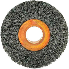 Brush Research Mfg. - 1-1/2" OD, 3/8" Arbor Hole, Crimped Carbon Wheel Brush - 1/4" Face Width, 3/8" Trim Length, 20,000 RPM - Best Tool & Supply