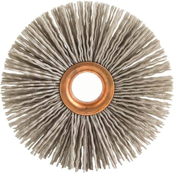 Brush Research Mfg. - 3" OD, 5/8" Arbor Hole, Crimped Abrasive Nylon Wheel Brush - 1/2" Face Width, 1" Trim Length, 20,000 RPM - Best Tool & Supply