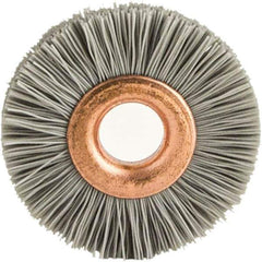 Brush Research Mfg. - 1" OD, 3/8" Arbor Hole, Crimped Abrasive Nylon Wheel Brush - 1/4" Face Width, 1/8" Trim Length, 20,000 RPM - Best Tool & Supply